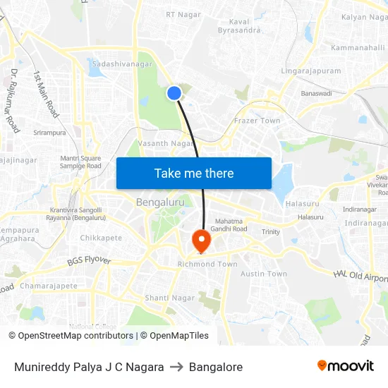 Munireddy Palya J C Nagara to Bangalore map