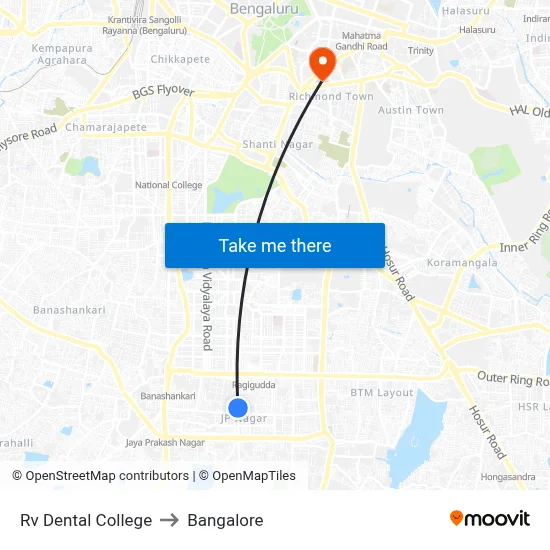 Rv Dental College to Bangalore map