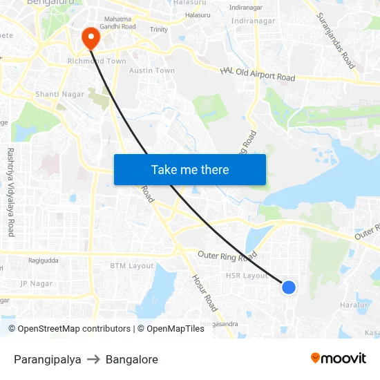 Parangipalya to Bangalore map