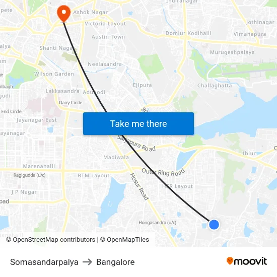 Somasandarpalya to Bangalore map