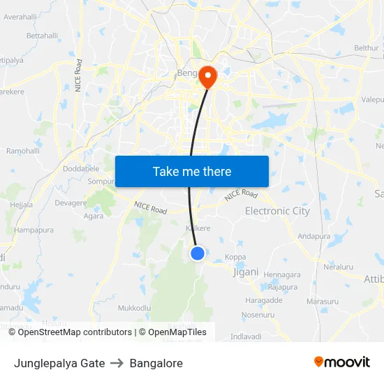 Junglepalya Gate to Bangalore map