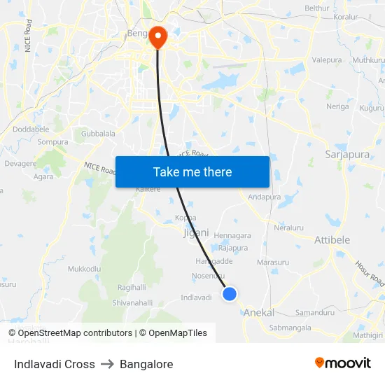 Indlavadi Cross to Bangalore map