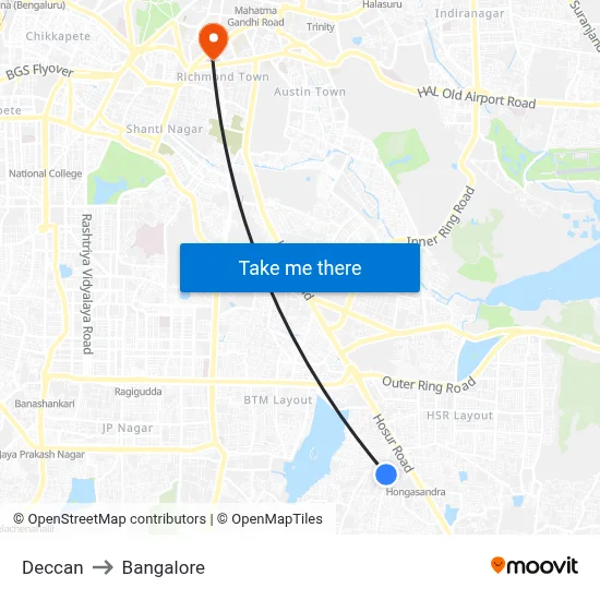 Deccan to Bangalore map