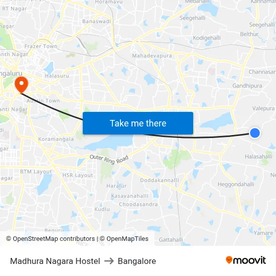 Madhura Nagara Hostel to Bangalore map