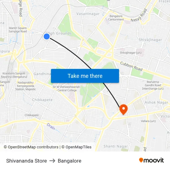 Shivananda Store to Bangalore map
