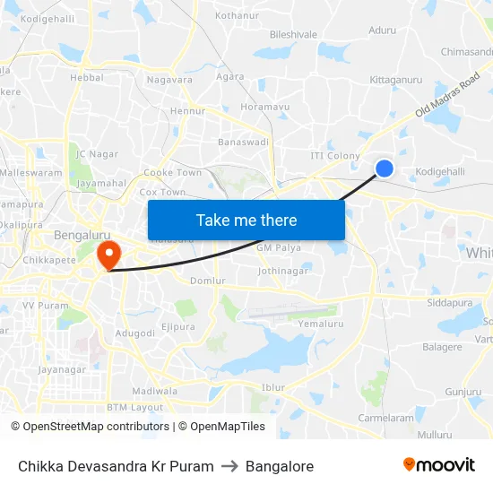 Chikka Devasandra Kr Puram to Bangalore map