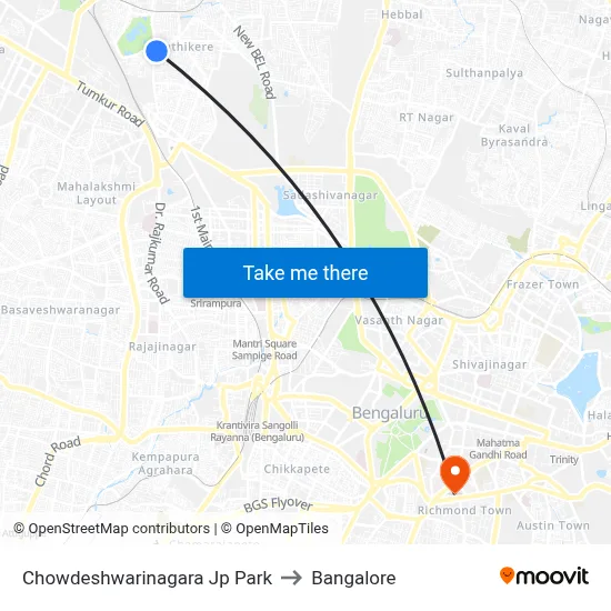 Chowdeshwarinagara Jp Park to Bangalore map
