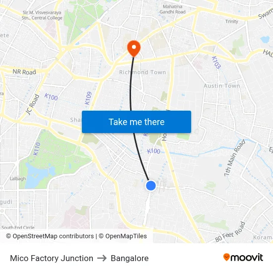 Mico Factory Junction to Bangalore map
