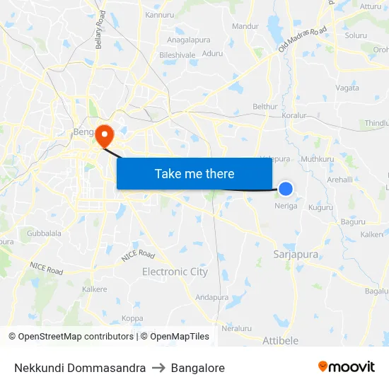 Nekkundi Dommasandra to Bangalore map