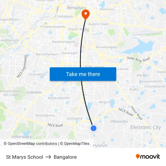 St Marys School to Bangalore map