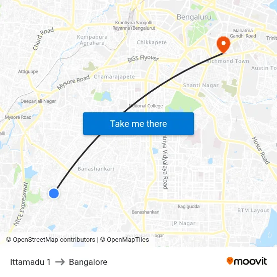 Ittamadu 1 to Bangalore map