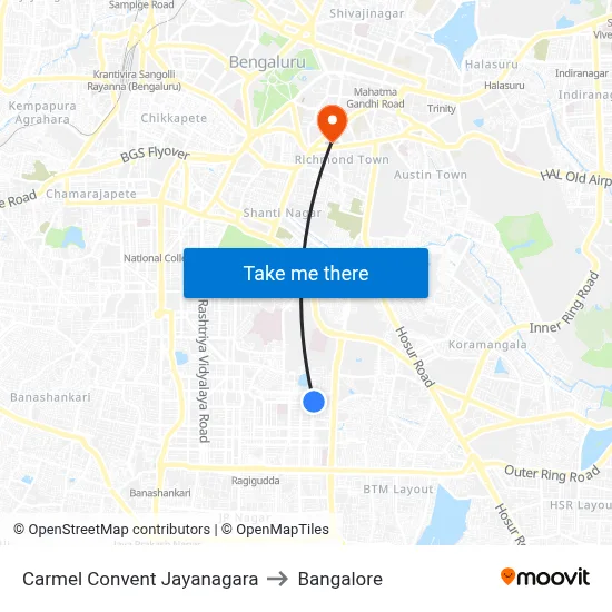Carmel Convent Jayanagara to Bangalore map