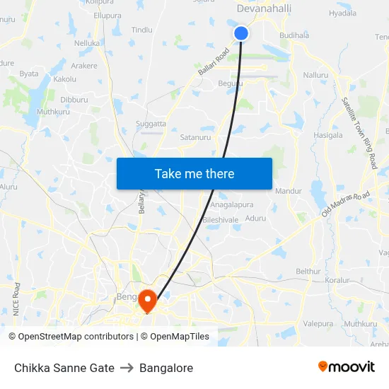Chikka Sanne Gate to Bangalore map
