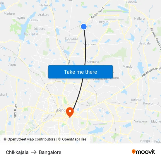 Chikkajala to Bangalore map