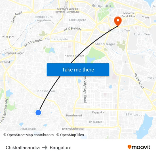 Chikkallasandra to Bangalore map