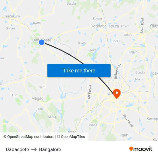 Dabaspete to Bangalore map