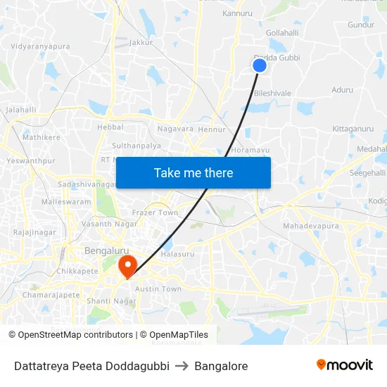 Dattatreya Peeta Doddagubbi to Bangalore map