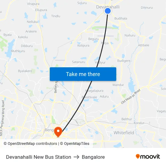 Devanahalli New Bus Station to Bangalore map