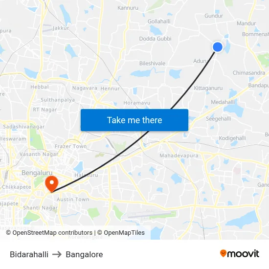 Bidarahalli to Bangalore map