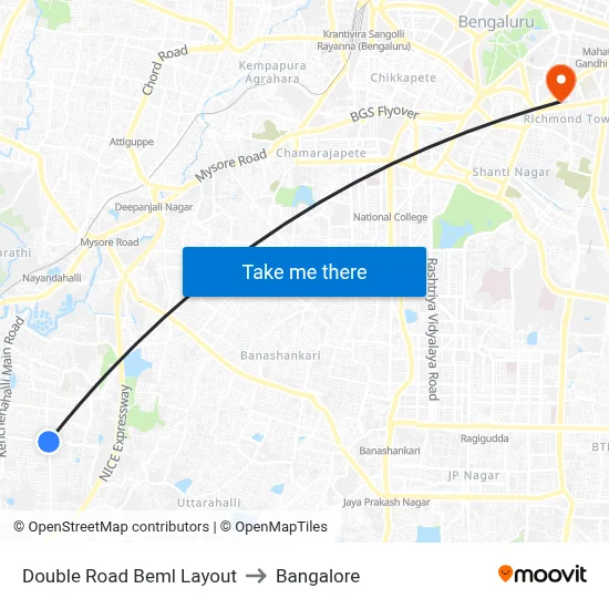 Double Road Beml Layout to Bangalore map