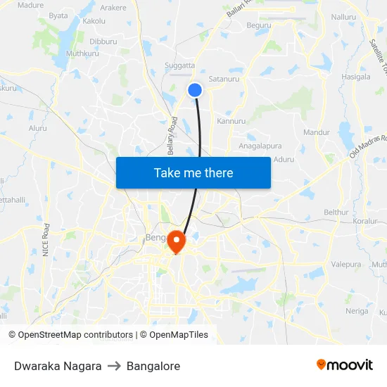 Dwaraka Nagara to Bangalore map