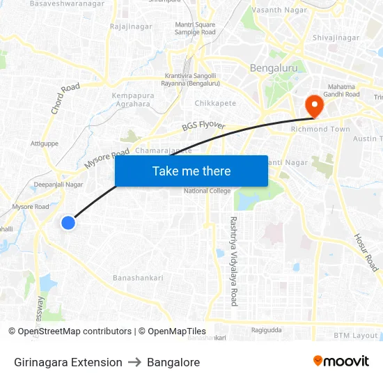 Girinagara Extension to Bangalore map