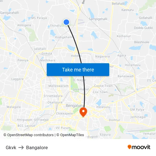 Gkvk to Bangalore map