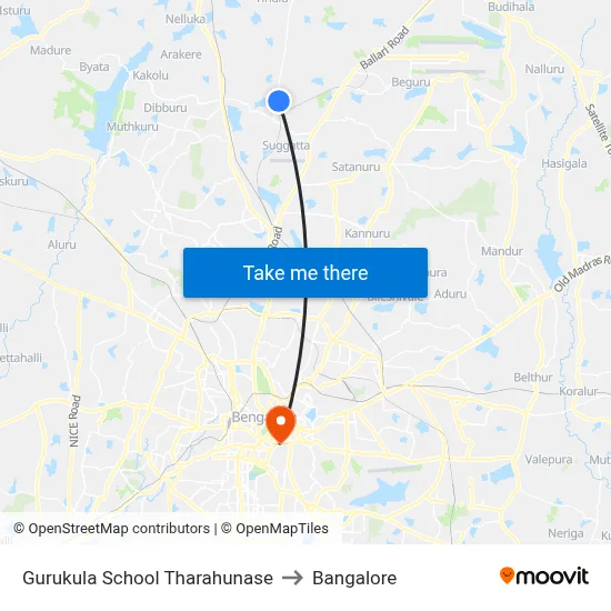 Gurukula School Tharahunase to Bangalore map