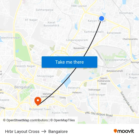 Hrbr Layout Cross to Bangalore map