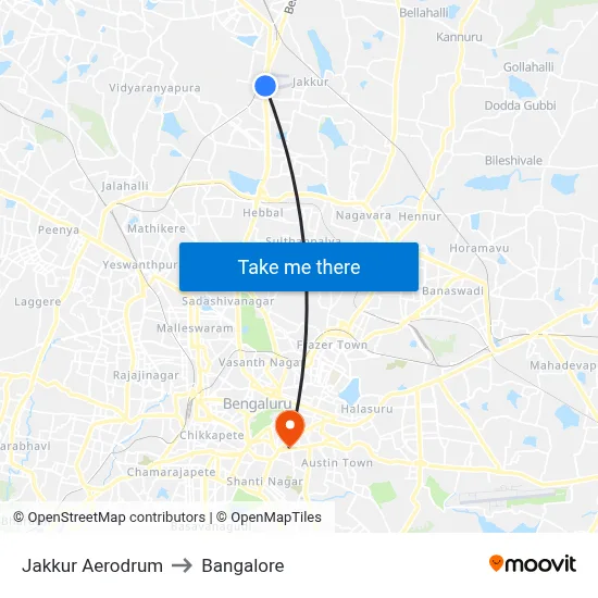 Jakkur Aerodrum to Bangalore map