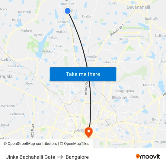 Jinke Bachahalli Gate to Bangalore map
