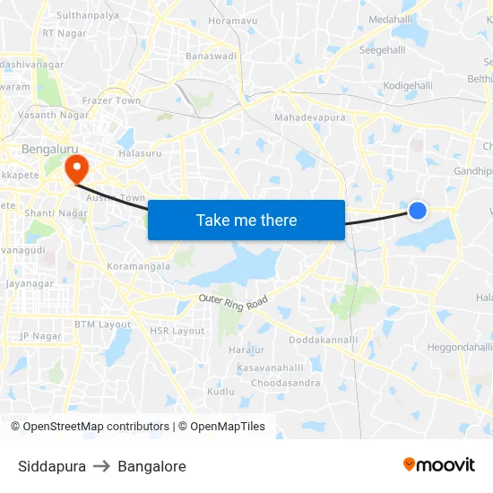 Siddapura to Bangalore map