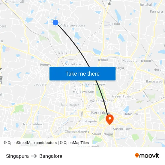 Singapura to Bangalore map