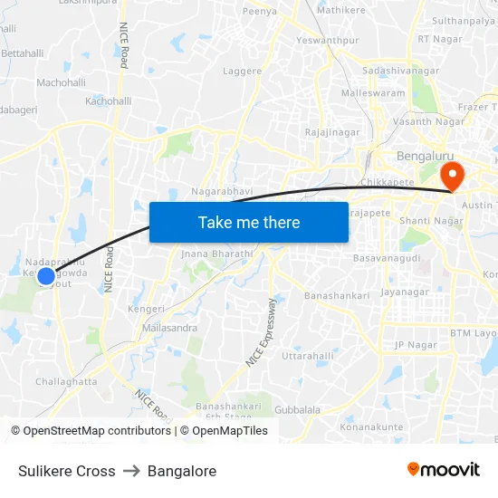Sulikere Cross to Bangalore map