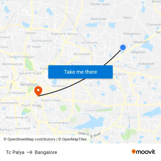 Tc Palya to Bangalore map