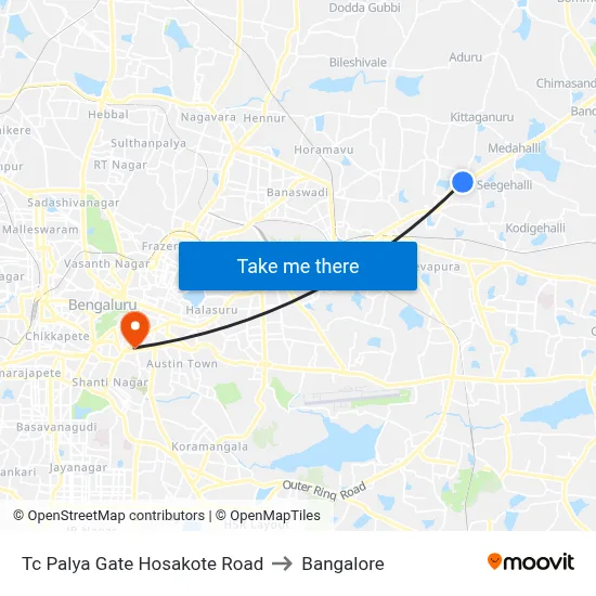 Tc Palya  Gate Hosakote Road to Bangalore map