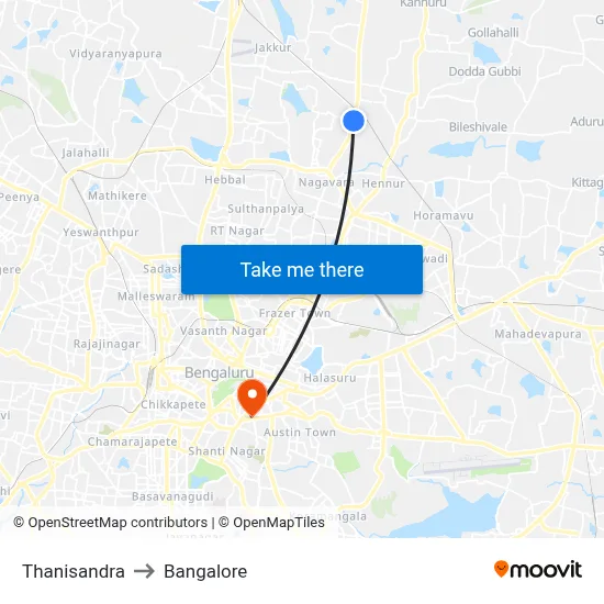 Thanisandra to Bangalore map