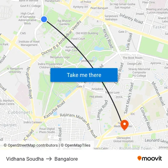Vidhana Soudha to Bangalore map