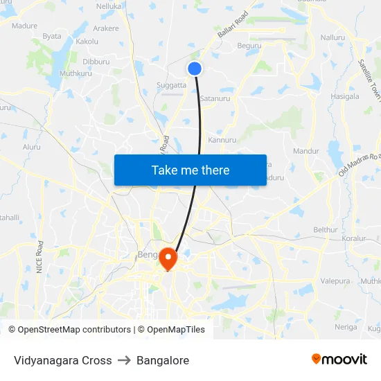 Vidyanagara Cross to Bangalore map