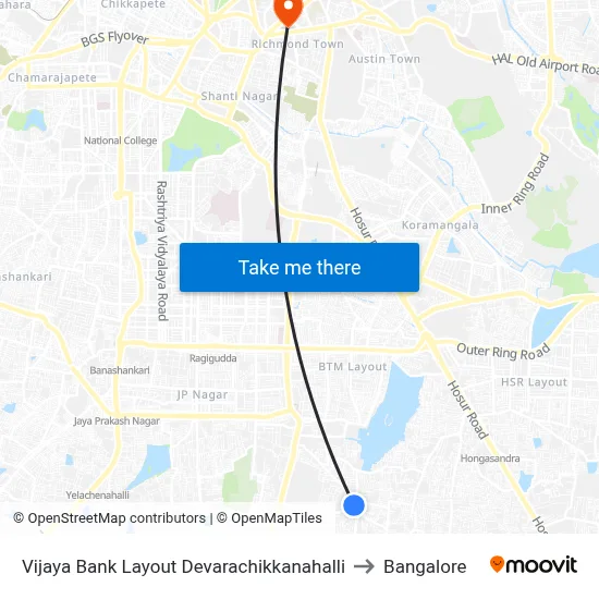 Vijaya Bank Layout Devarachikkanahalli to Bangalore map