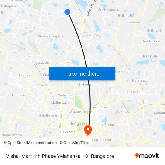 Vishal Mart 4th Phase Yelahanka to Bangalore map