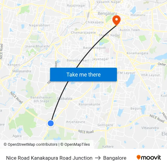 Nice Road Kanakapura Road Junction to Bangalore map