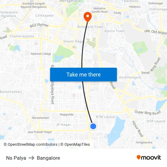 Ns Palya to Bangalore map