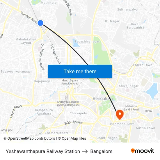 Yeshawanthapura Railway Station to Bangalore map