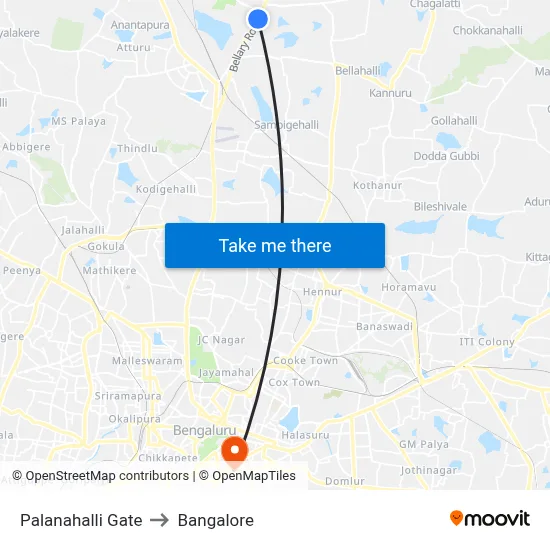 Palanahalli Gate to Bangalore map