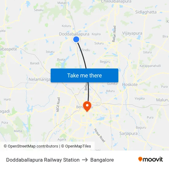 Doddaballapura Railway Station to Bangalore map