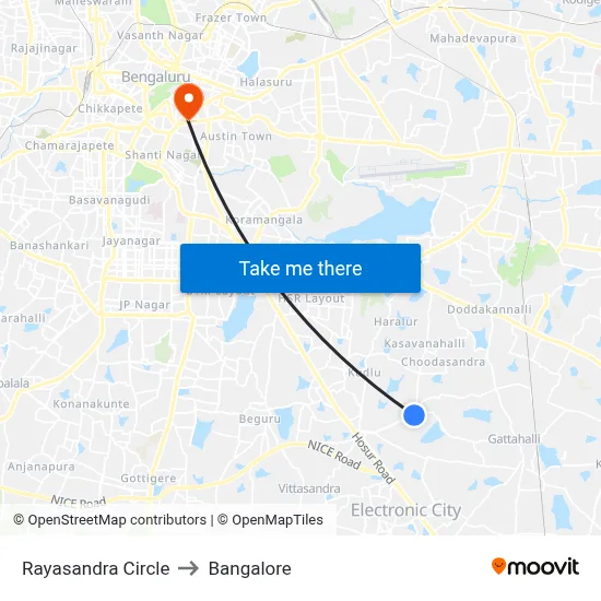 Rayasandra Circle to Bangalore map
