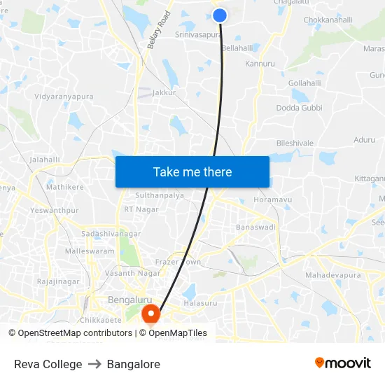 Reva College to Bangalore map