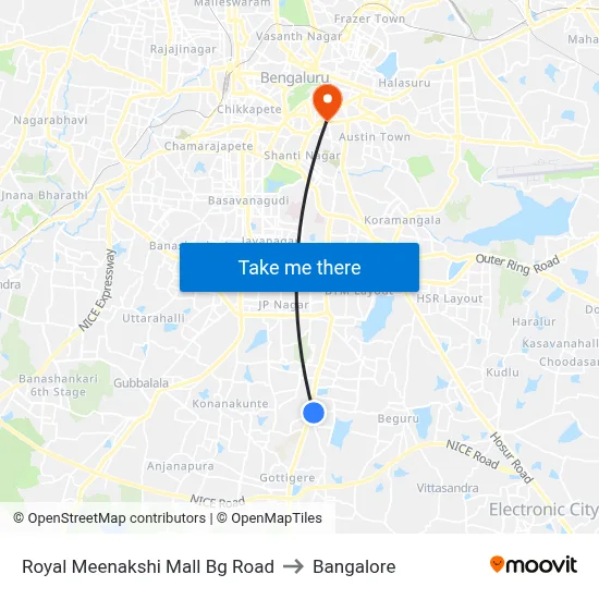 Royal Meenakshi Mall Bg Road to Bangalore map