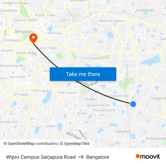 Wipro Campus Sarjapura Road to Bangalore map